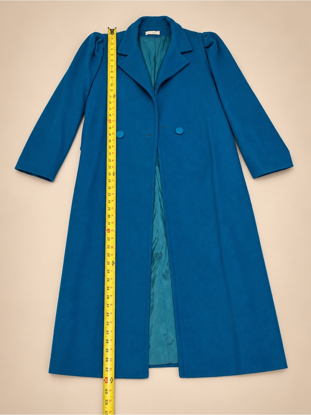 Vintage Jill Jr. Teal Blue Long Coat – Puff Shoulder - Picture 8 of 10